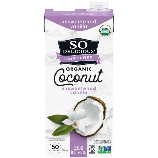 So Delicious Dairy Free Coconut Milk Unsweetened Vanilla Beverage Qt 1 Qt - 12 Per Case.