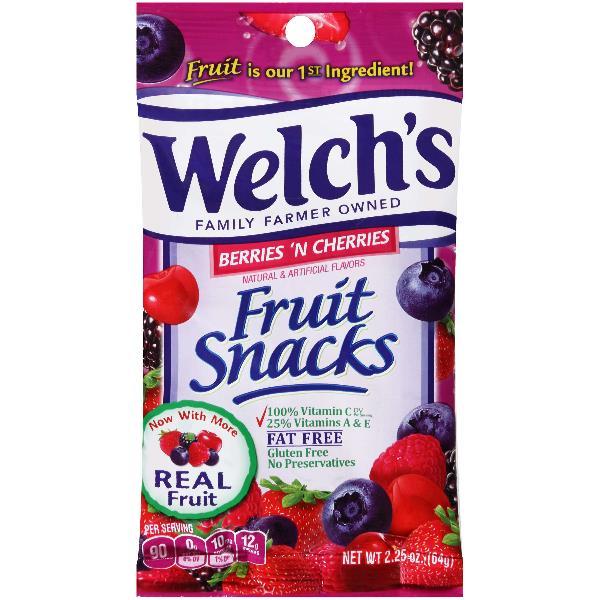 Welch's Fruit Snacks Berries & Cherries 2.25 Ounce Size - 48 Per Case.