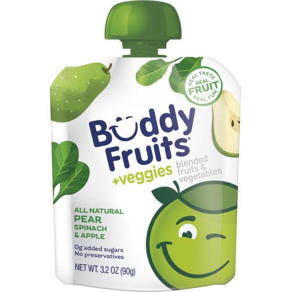 Buddy Fruits Veggies Spinach & Pear 3.2 Ounce Size - 18 Per Case.