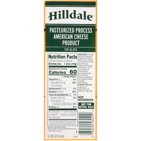 Hilldale® Process American Cheese Productslices Yellow 5 Pound Each - 6 Per Case.
