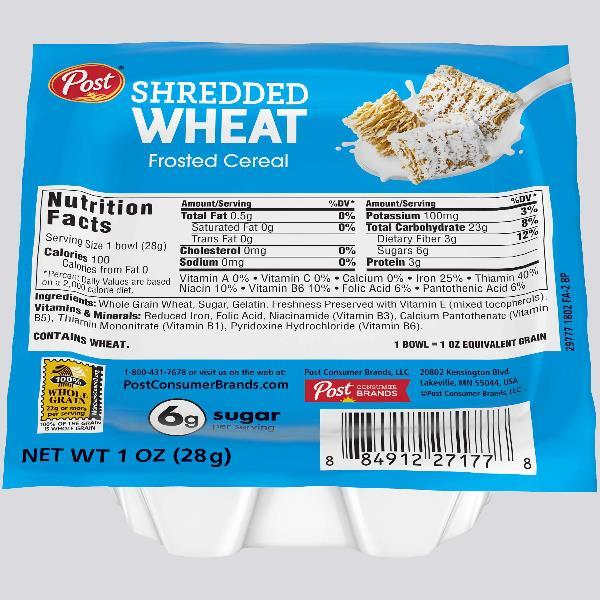 Post Frosted Shredded Wheat 1 Ounce Size - 96 Per Case.