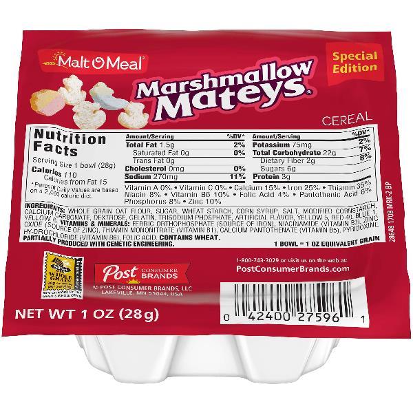 Malt O Meal Marshmallow Mateys Cereal 1 Ounce Size - 96 Per Case.
