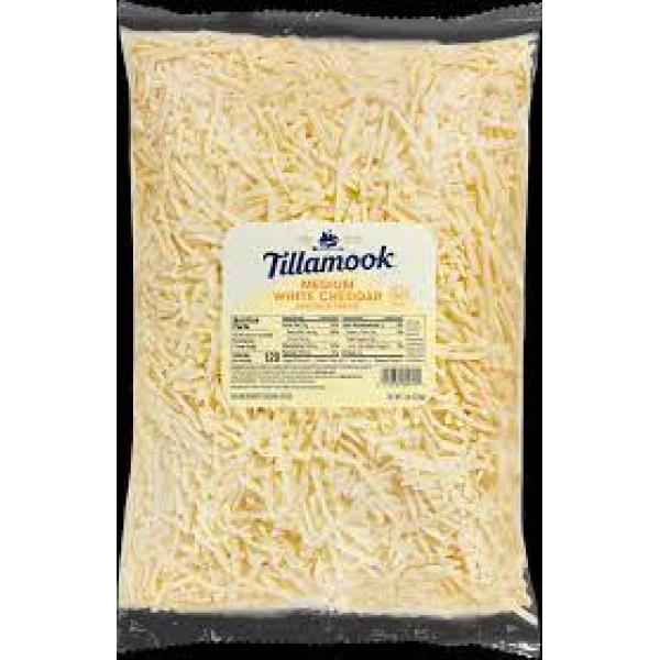 Tillamook Medium White Shred Cheddar Cheese 5 Pound Each - 4 Per Case.