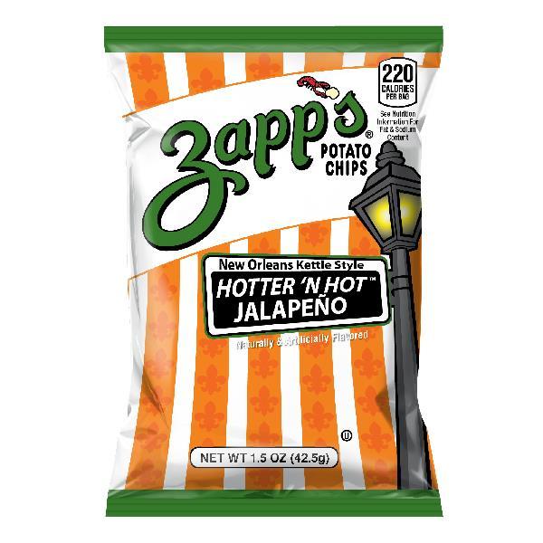 Zapp's Potato Chips Hotter 'N Hot Jalapeno Chips 1.5 Ounce Size - 60 Per Case.