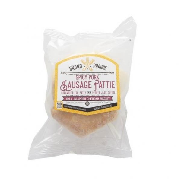 Grand Prairie Frozen Spicy Sausage Egg & Cheese Jalapeno Biscuit 5.2 Ounce Size - 24 Per Case.