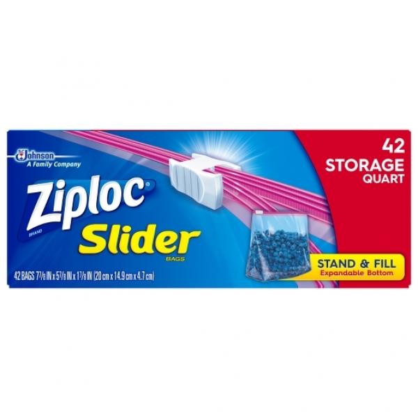 Ziploc Slider Quart Storage Bag 42 Count Packs - 9 Per Case.