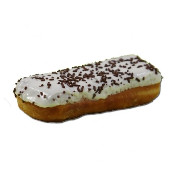 Premium Long John Creme Filled White Iced With Chocolate Sprinkles 28.4 Grams Each - 4 Per Case.