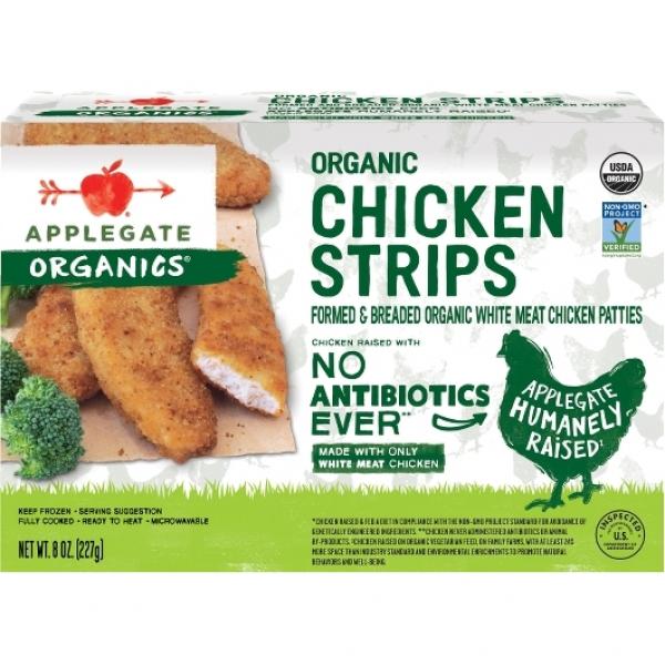 Applegate Chicken Strips Organic 8 Ounce Size - 12 Per Case.