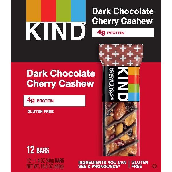Kind Healthy Snacks Dark Chocolate Cherry Cashew Bar 1.4 Ounce Size - 72 Per Case.