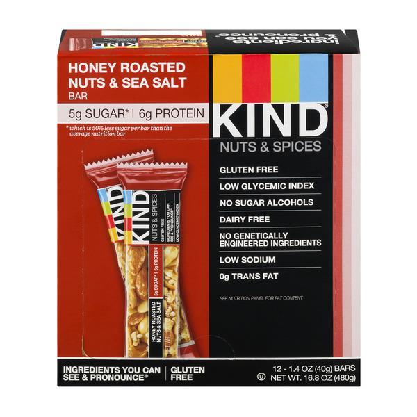 Kind Snacks Honey Roasted Nuts & Sea Salt Bar 1.4 Ounce Size - 72 Per Case.