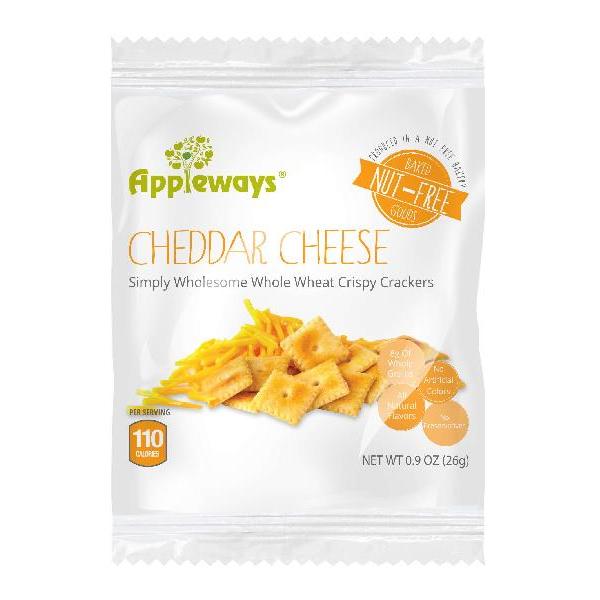 Appleways Whole Grain Cheddar Cheese Crispy Crackers Individually Wrapped 1 Count Packs - 108 Per Case.