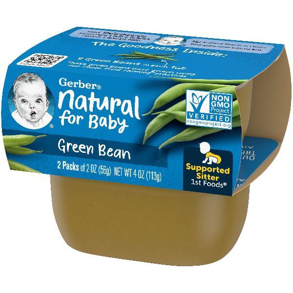 (2 Pack of 2 Oz) Gerber 1st Foods Green Bean Baby Food 4 Ounce Size - 8 Per Case.