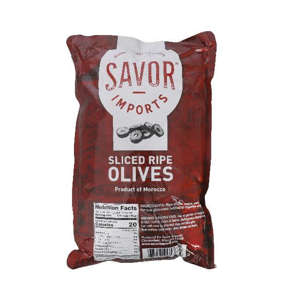 Savor Imports Sliced Ripe Olives Pouch 33 Ounce Size - 10 Per Case.