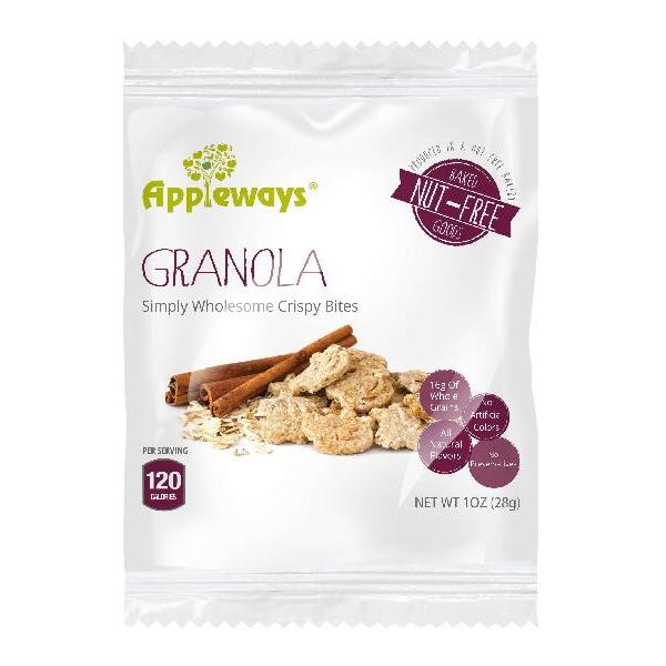 Appleways Whole Grain Granola Crispy Bites Individually Wrapped 1 Count Packs - 108 Per Case.