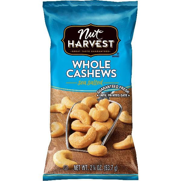 Nut Harvest Whole Cashews Sea Salted Nuts 2.25 Ounce Size - 48 Per Case.