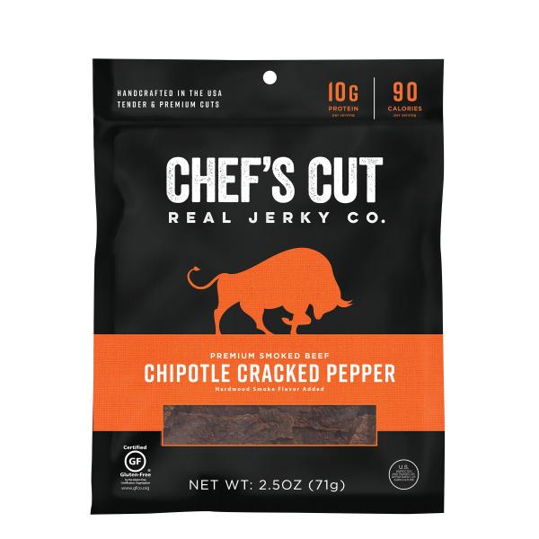 Chef's Cut Real Jerky Co Smoked Beef Chipotle Cracked Pepper 2.5 Ounce Size - 8 Per Case.