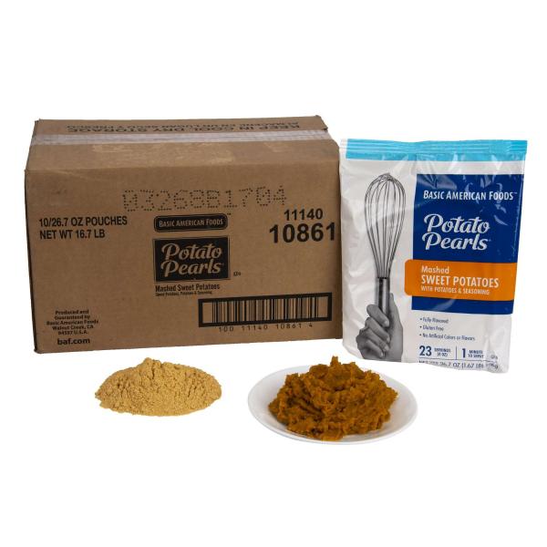 Potato Pearls® Mashed Sweet Potatoes Servings Per H 26.667 Ounce Size - 10 Per Case.