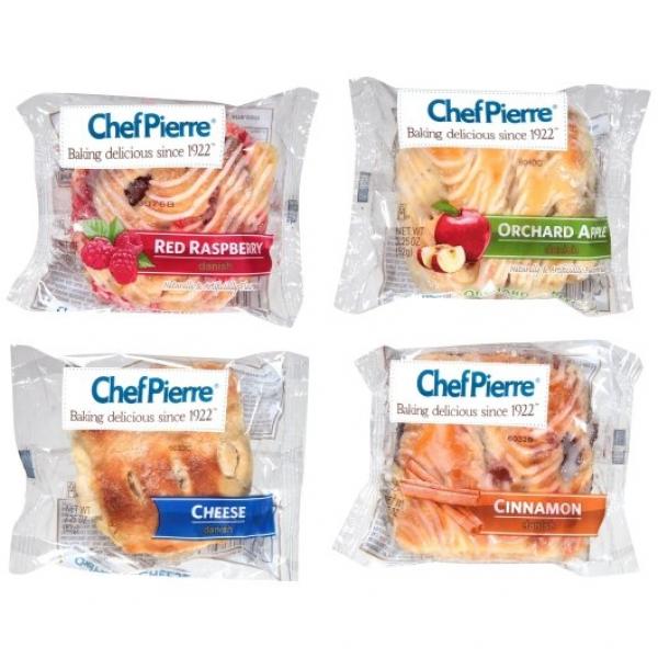 Chef Pierre Danish Assorted Individually Wrapped 1 Count Packs - 24 Per Case.