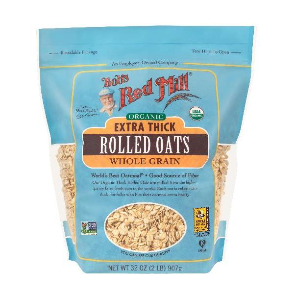 Bob's Red Mill Organic Extra Thick Rolled Oats 32 Ounce Size - 4 Per Case.