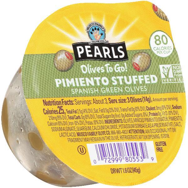 Olives Pimento Stuffed Manzanilla Cups 1.6 Ounce Size - 96 Per Case.