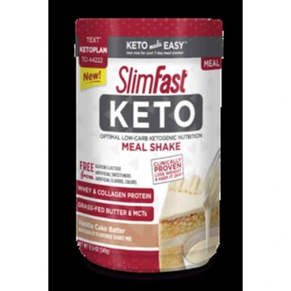 Slimfast Keto Meal Replacement Powder Vanillacake Batter Canister Servings 12.6 Ounce Size - 2 Per Case.
