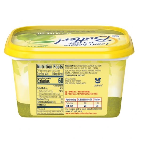 I Can't Believe It's Not Butter Spreads Regular With Olive Oil 15 Ounce Size - 8 Per Case.