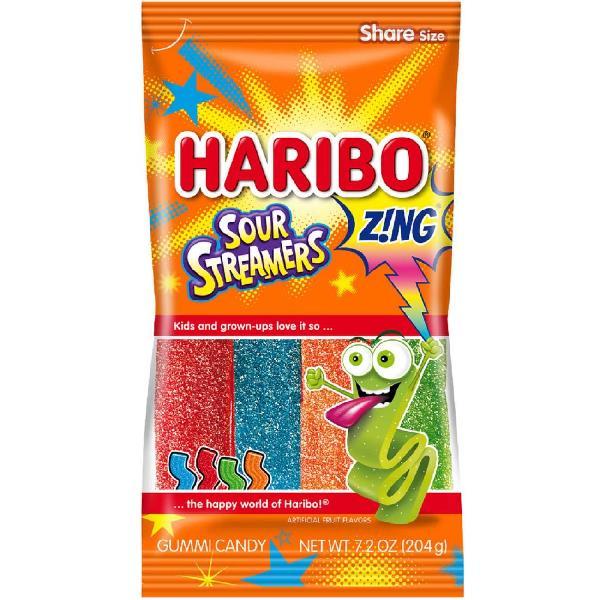 Haribo Confectionery Sour Streamers Peg Bag Caddy 7.2 Ounce Size - 14 Per Case.