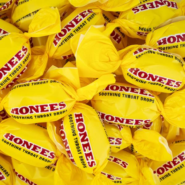 Honees Soothing Throat Drops Bags 20 Count Packs - 12 Per Case.