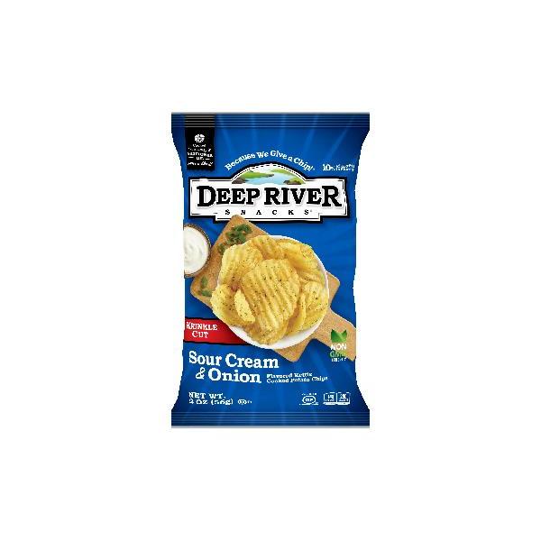 Deep River Snacks Kettle Potato Chip Sour Cream & Onion Krinkle Cut 2 Ounce Size - 24 Per Case.