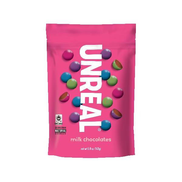 Unreal Candy Candy Coated Milk Chocolates Bag 5 Ounce Size - 6 Per Case.