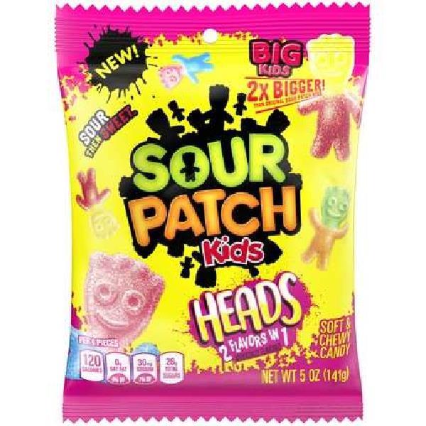 Sour Patch Kids Soft Candy Heads Fat Free 5 Ounce Size - 12 Per Case.