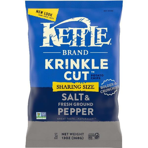 Kettle Brand Potato Chips Krinkle Cut Salt& Ground Pepper Kettle Chips Sharing Size 13 Ounce Size - 9 Per Case.