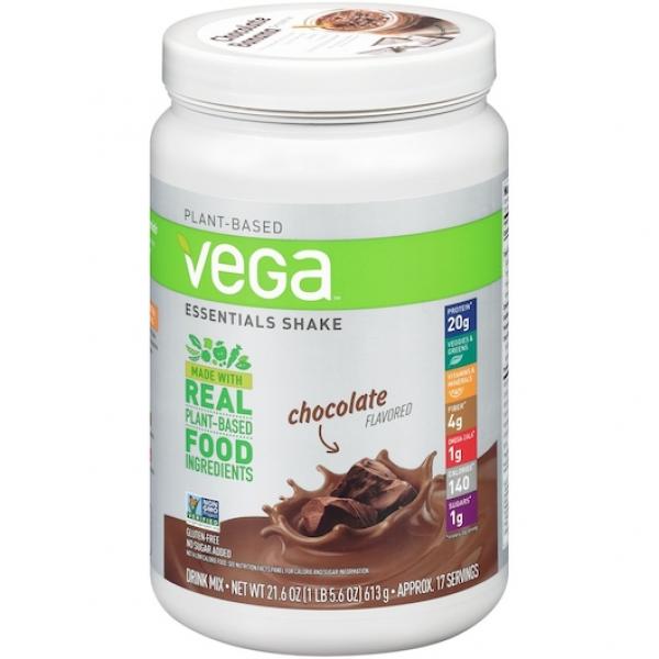 Vega Vega Essentials Chocolate Tub 21.6 Ounce Size - 12 Per Case.