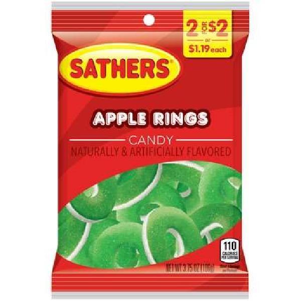 Sathers Apple Rings Gummies Peg 3.75 Ounce Size - 12 Per Case.