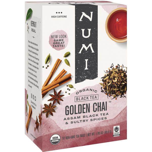 Numi Golden Chai Black Tea 18 Count Packs - 6 Per Case.