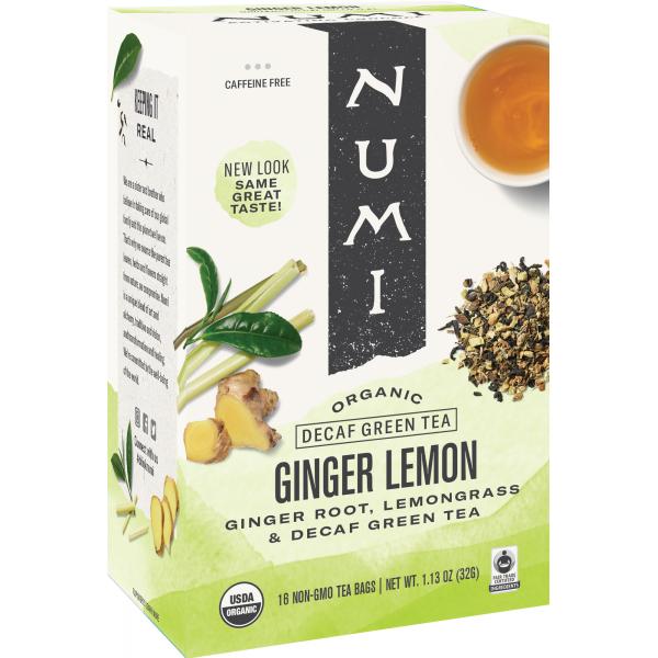 Numi Ginger Lemon Tea Decaffeinated 16 Count Packs - 6 Per Case.