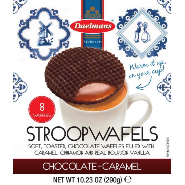 Daelmans Chocolate Jumbo Stroopwafel Box 10.23 Ounce Size - 8 Per Case.