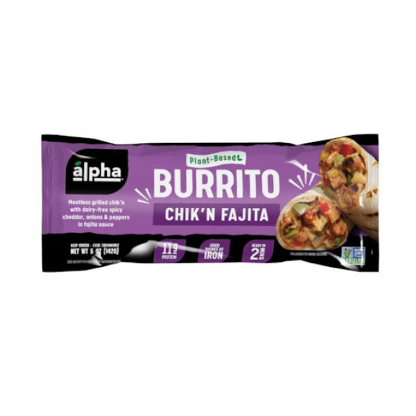 Alpha Foods Plant Based Chik'n Fajita Burrito 5 Ounce Size - 12 Per Case.