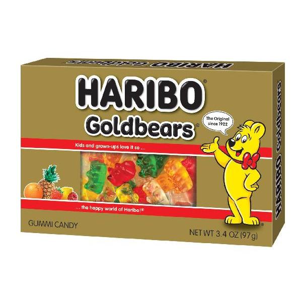 Haribo Gummies Gold Bears Theater Box 3.4 Ounce Size - 12 Per Case.
