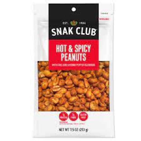 Snak Club Premium Hot & Spicy Peanuts 7.5 Ounce Size - 6 Per Case.