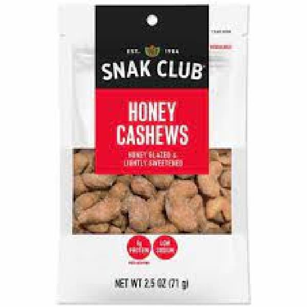 Snak Club Honey Cashews 2.5 Ounce Size - 6 Per Case.