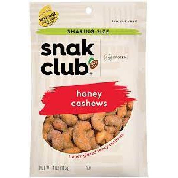 Snak Club Honey Cashews 4 Ounce Size - 6 Per Case.