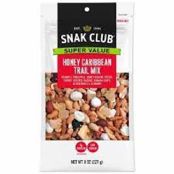 Snak Club Honey Caribbean Trail Mix 8 Ounce Size - 6 Per Case.