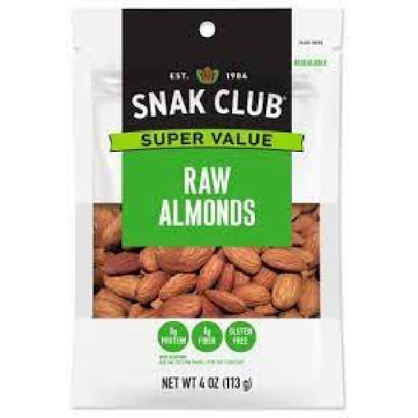 Snak Club Raw Almonds 4 Ounce Size - 6 Per Case.
