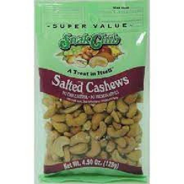 Snak Club Super Value Salted Cashews 4 Ounce Size - 6 Per Case.