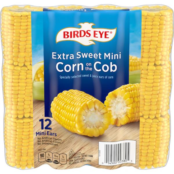 Birds Eye Sweet Mini Corn On The Cob 12 Count Packs - 8 Per Case.