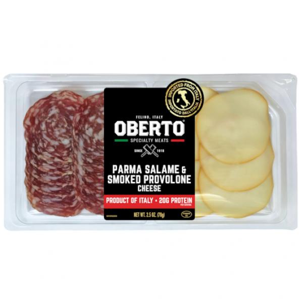 Oberto Parma Salame Smoked Provolone Cheese 2.5 Ounce Size - 12 Per Case.