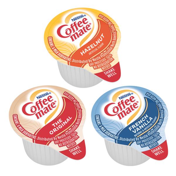 Coffee Mate Associated Variety French Vanilla Original And Hazelnut 1 Count Packs - 3 Per Case.