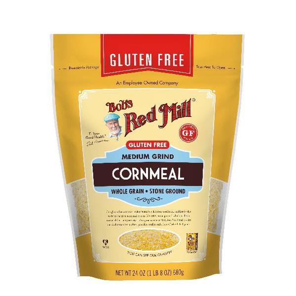 Bob's Red Mill Gluten Free Medium Grind Cornmeal One Four Pouches 24 Ounce Size - 4 Per Case.