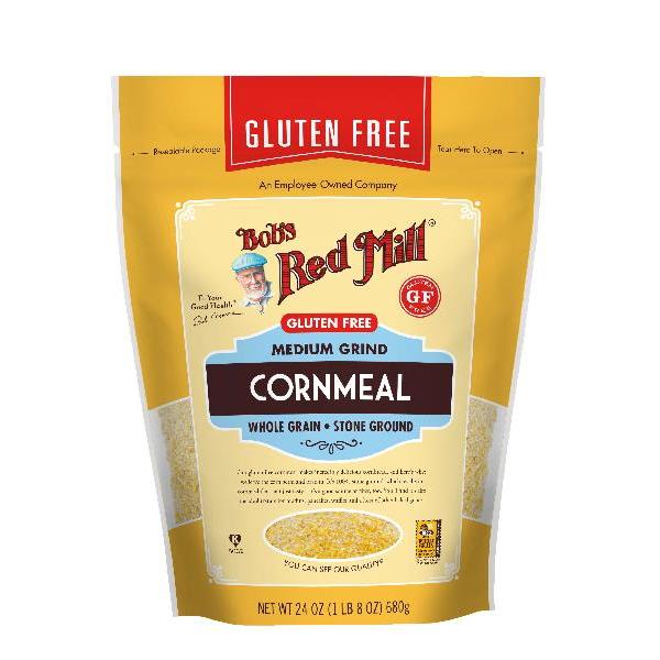 Bob's Red Mill Gluten Free Medium Grind Cornmeal One Four Pouches 24 Ounce Size - 4 Per Case.